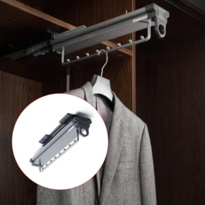 Soft Close Pull-Out Trouser/Saree Rack for Wardrobe Top-Mounted Hanging Trousers Rack (SIDE MOUNTED PULL OUT) - GRAY