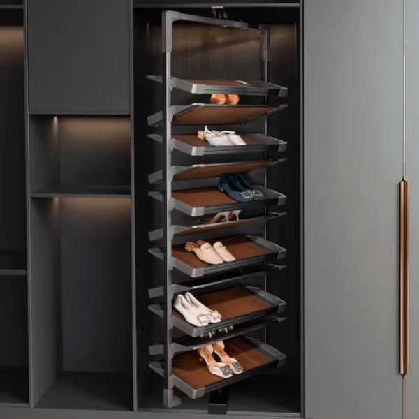 Modular Wardrobe 800 MM 12 Layer 360 Degree Rotatable Shoe Rack Cabinet for Wardrobe (Mocha Finish)