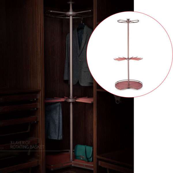 360° Rotating Clothes Hanger Wardrobe Corner Organizer Revolving Rack Shelf Made of Durable Aluminum
